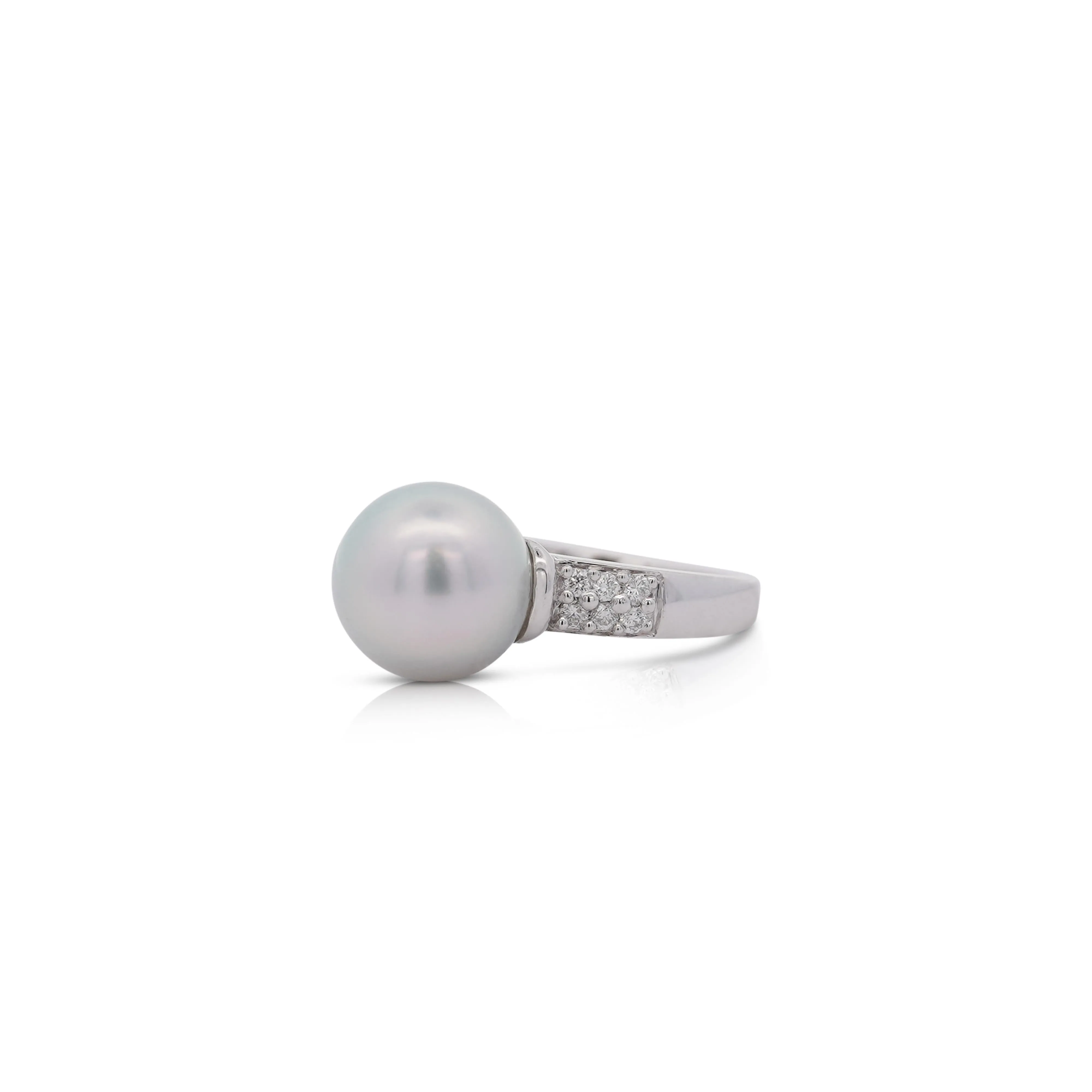 12mm Cultured South Sea Pearl & Round Diamond Ring in Platinum