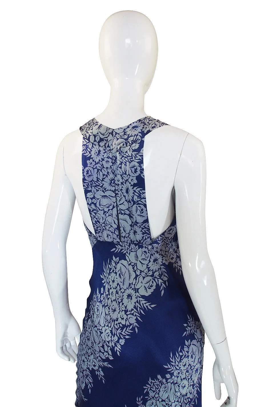 1930s Blue Bias Cut Silk Spiral Gown