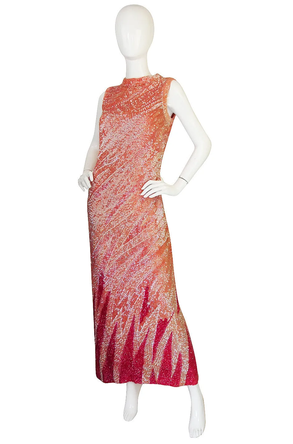 1950s Hand Sequinned Harry Algo Pink Flame Gown