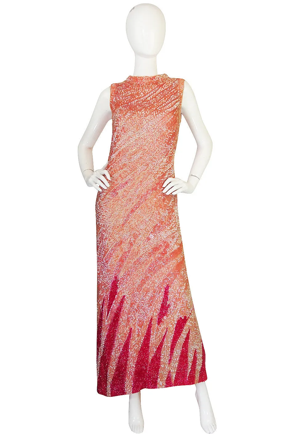 1950s Hand Sequinned Harry Algo Pink Flame Gown