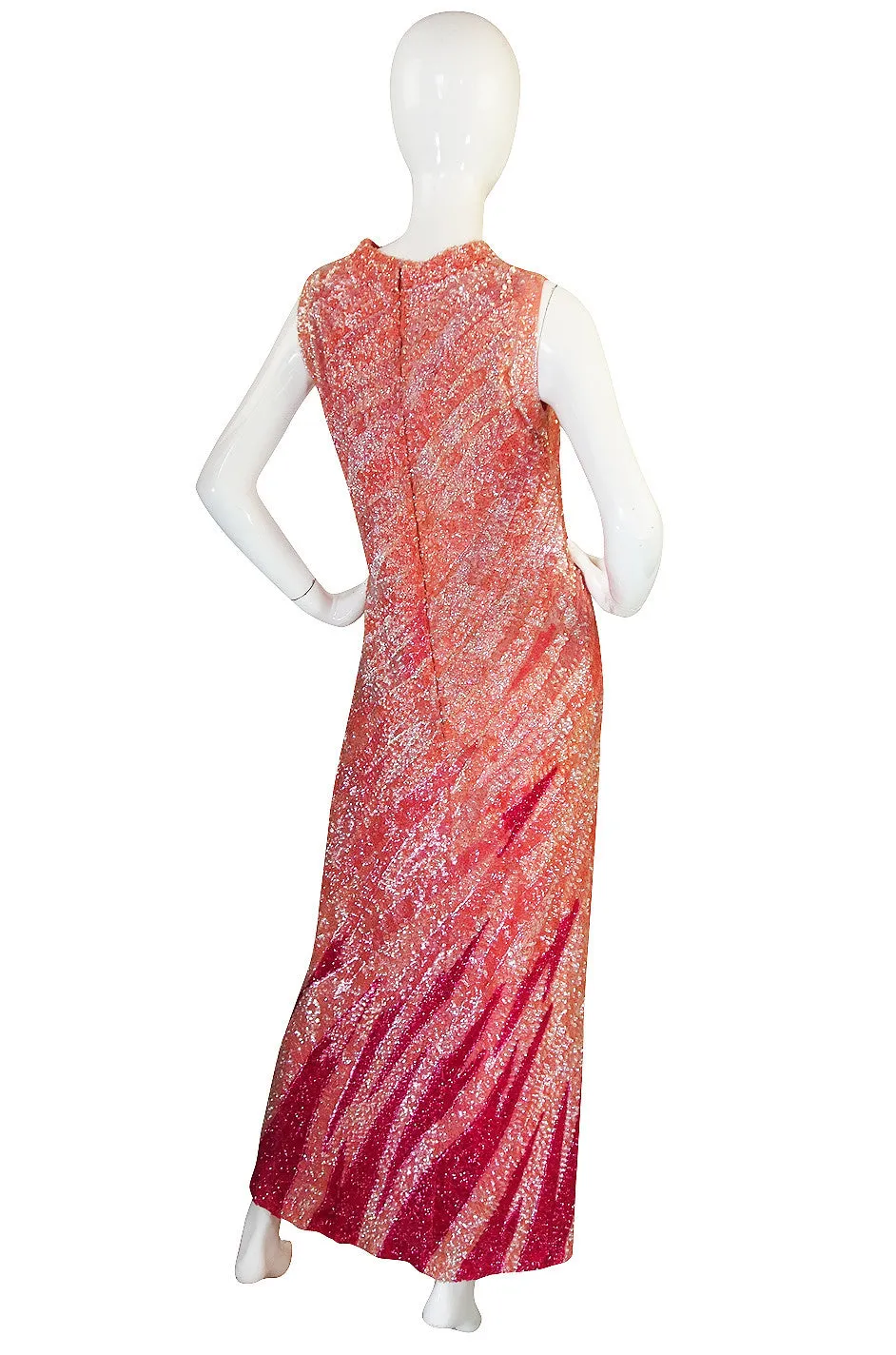 1950s Hand Sequinned Harry Algo Pink Flame Gown