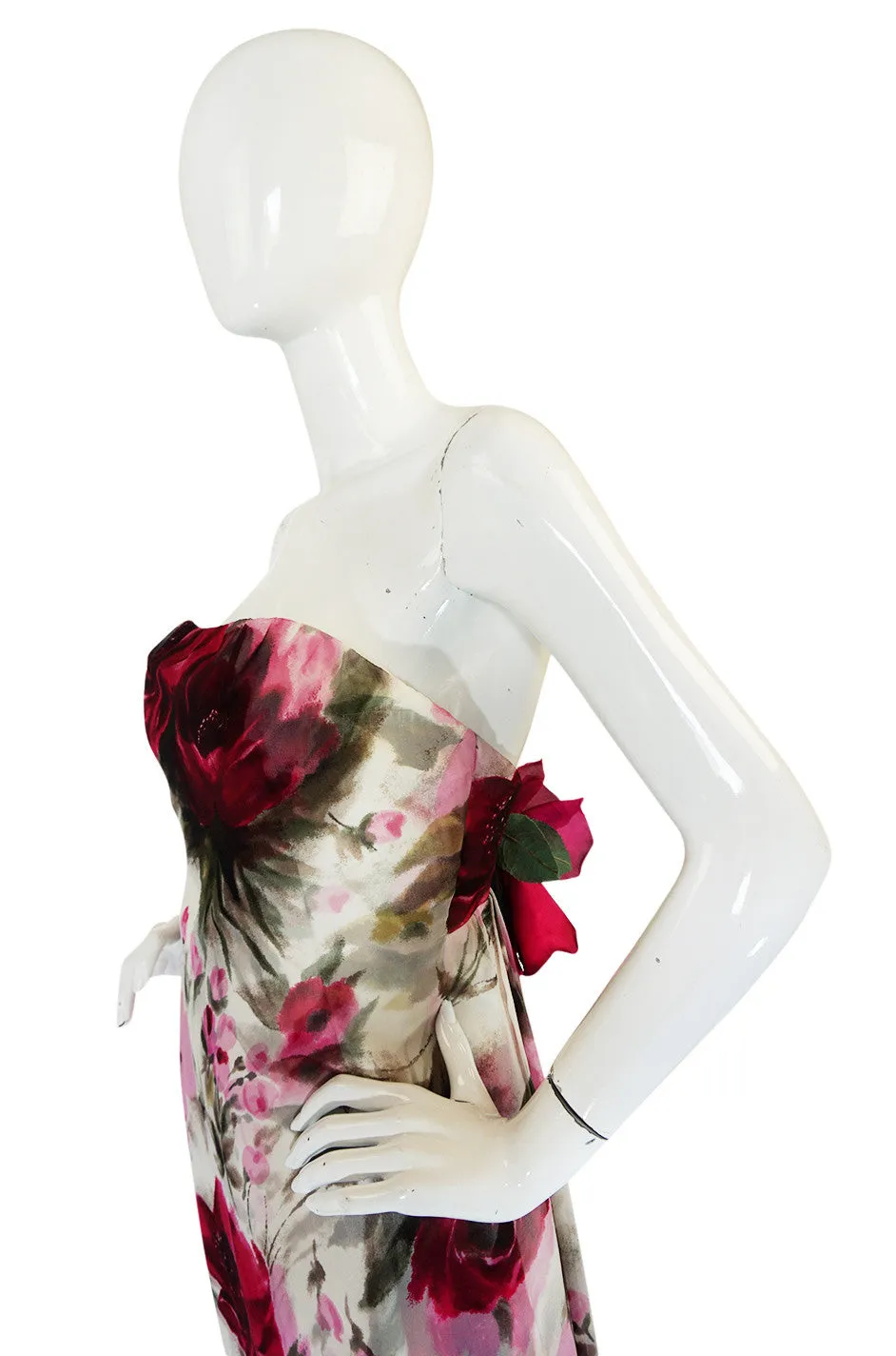 1950s Strapless Floral Silk Chiffon Helen Barbieri Dress