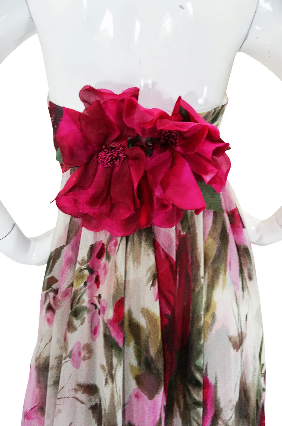 1950s Strapless Floral Silk Chiffon Helen Barbieri Dress