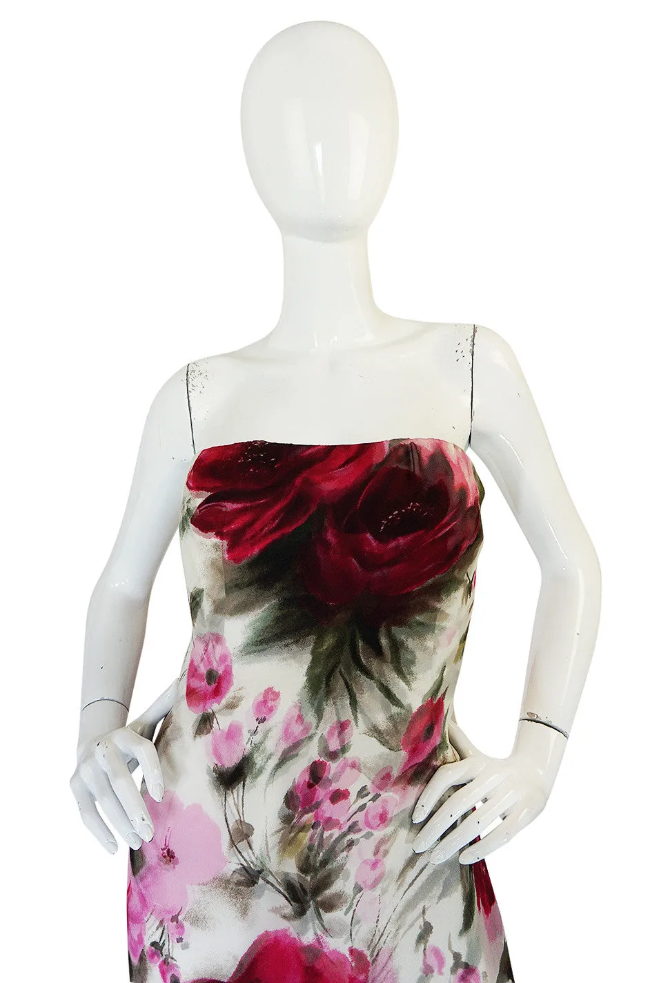 1950s Strapless Floral Silk Chiffon Helen Barbieri Dress