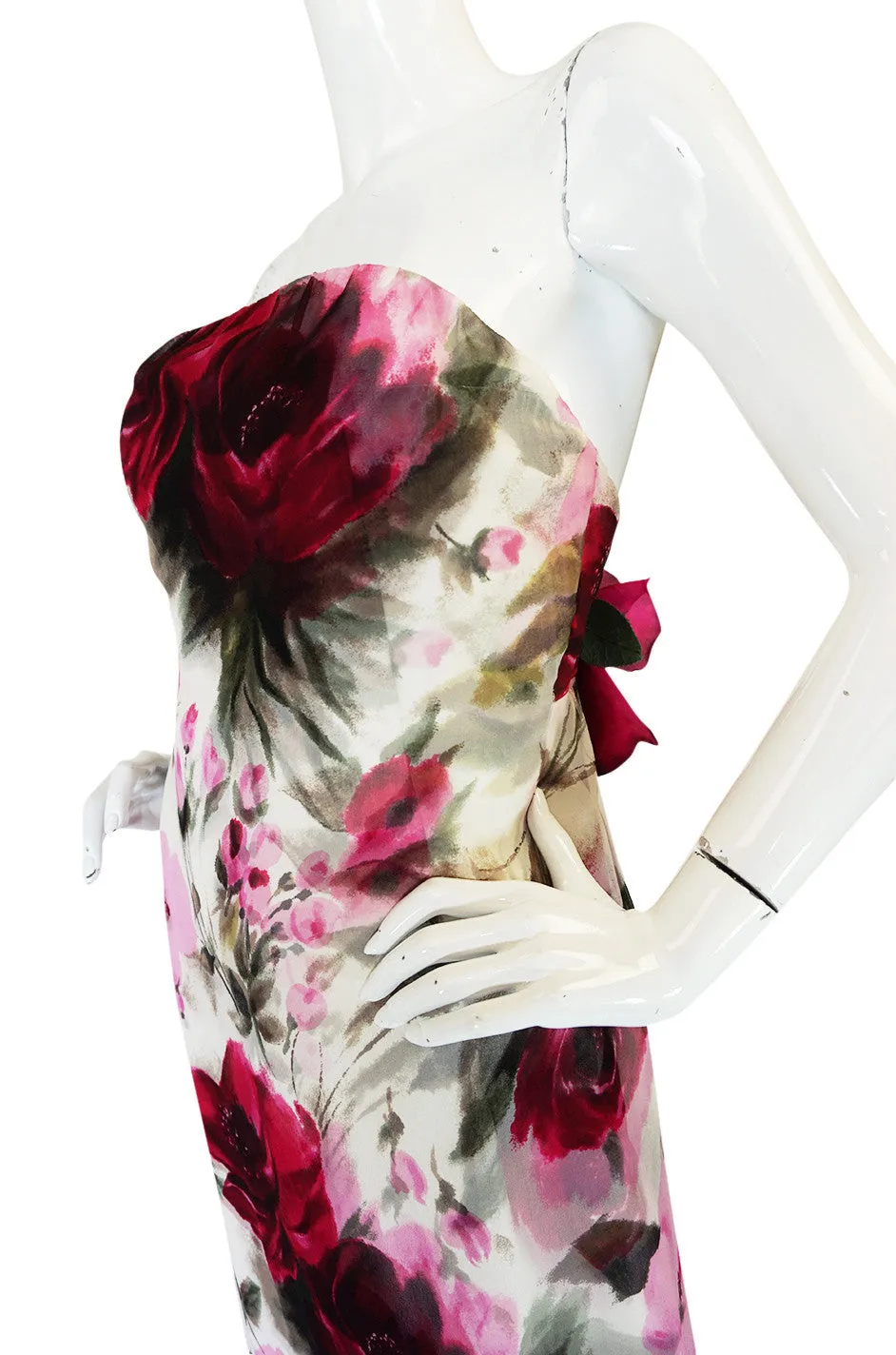 1950s Strapless Floral Silk Chiffon Helen Barbieri Dress