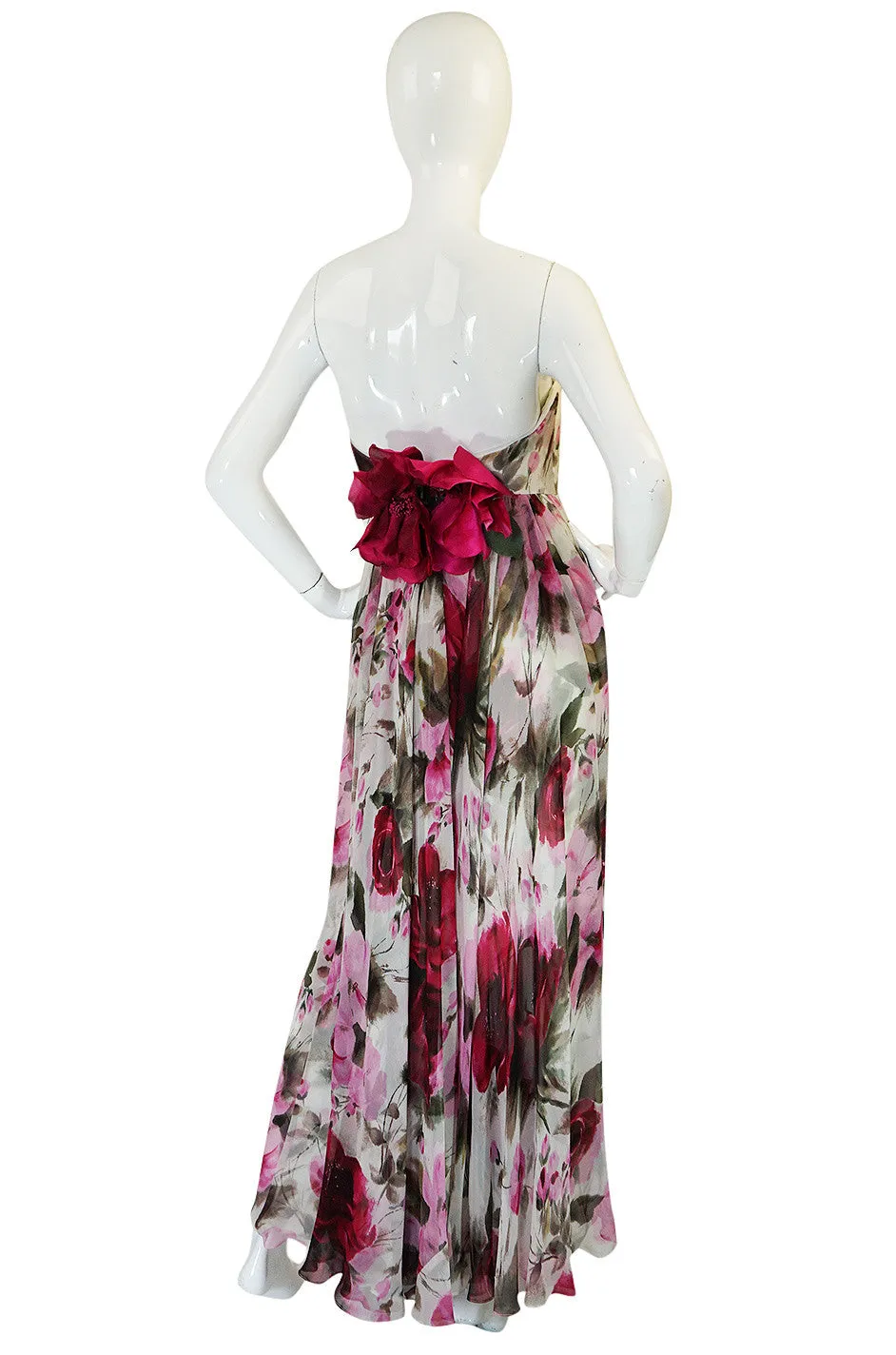 1950s Strapless Floral Silk Chiffon Helen Barbieri Dress