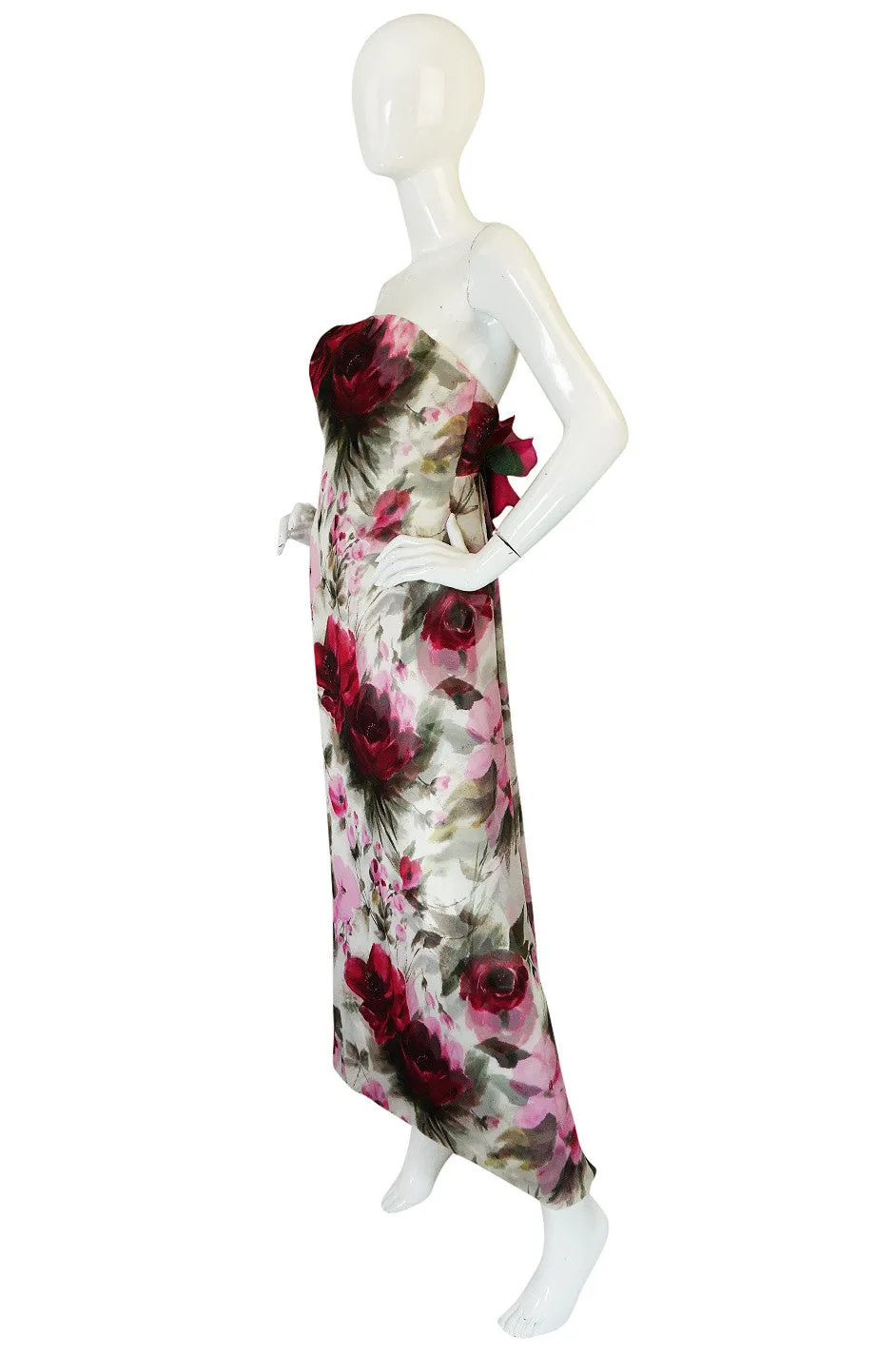 1950s Strapless Floral Silk Chiffon Helen Barbieri Dress