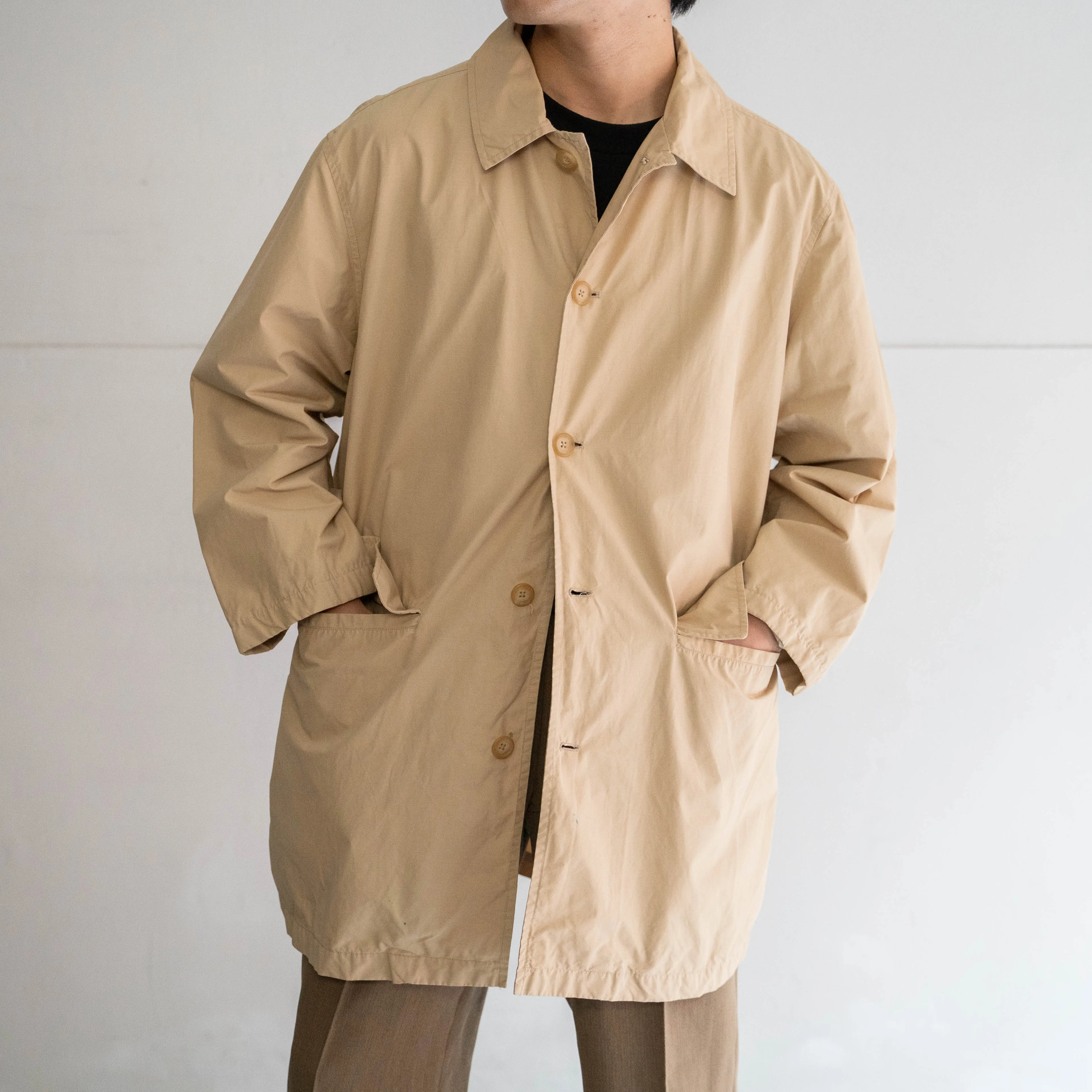 1990s Ralph Lauren beige color cotton nylon half balmacaan coat