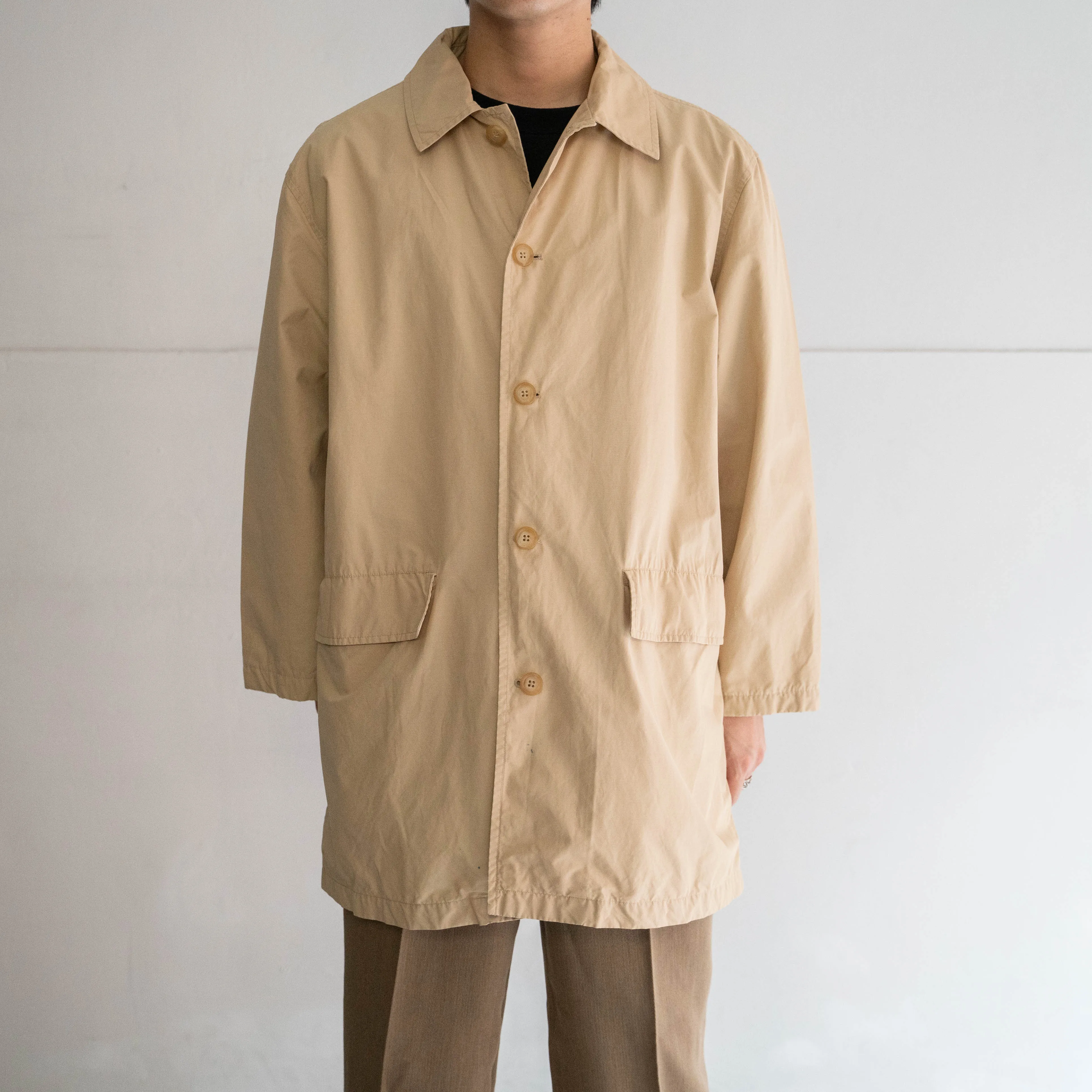 1990s Ralph Lauren beige color cotton nylon half balmacaan coat