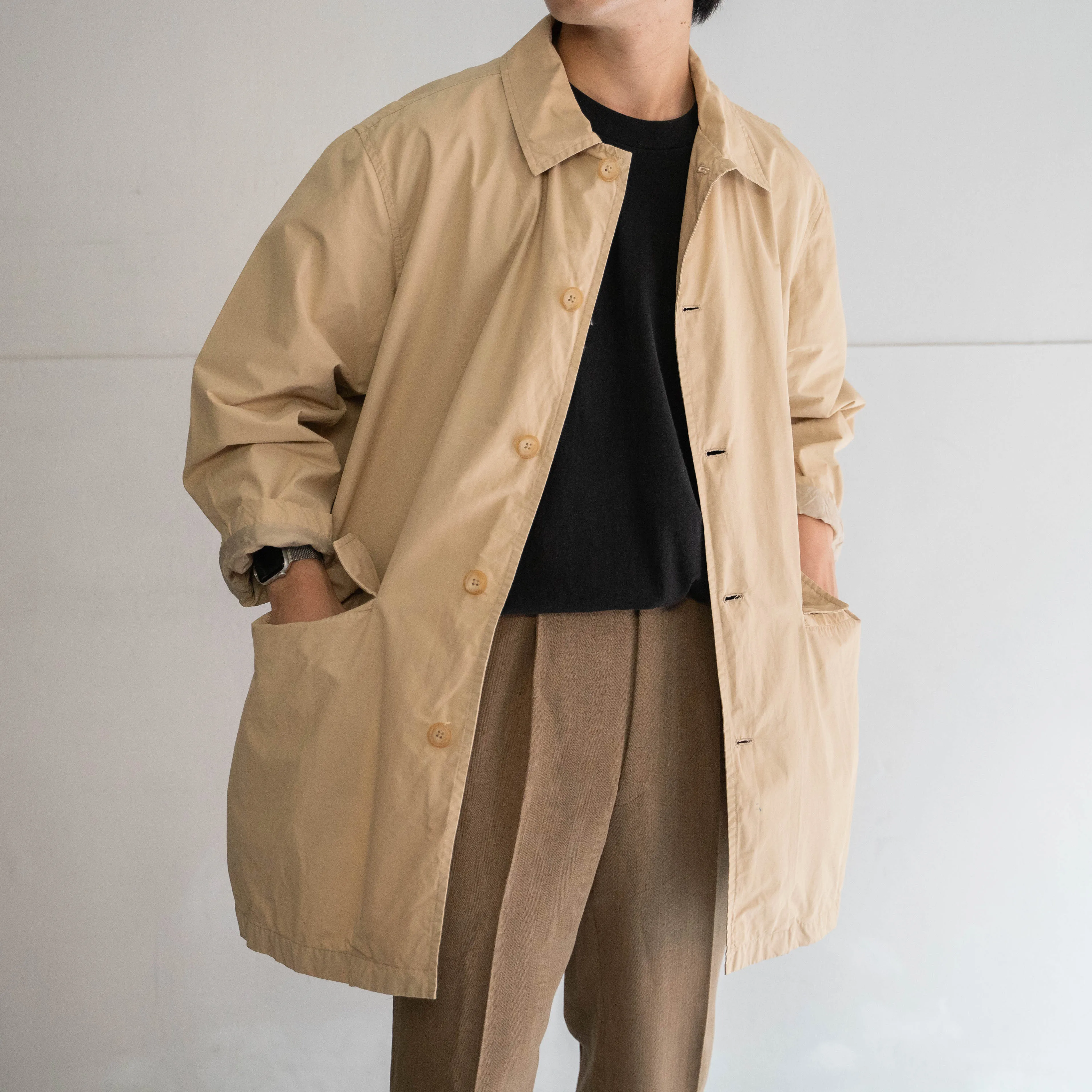 1990s Ralph Lauren beige color cotton nylon half balmacaan coat