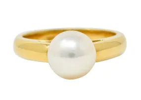 1990's Vintage Cultured Pearl 18 Karat Gold Gemstone Ring