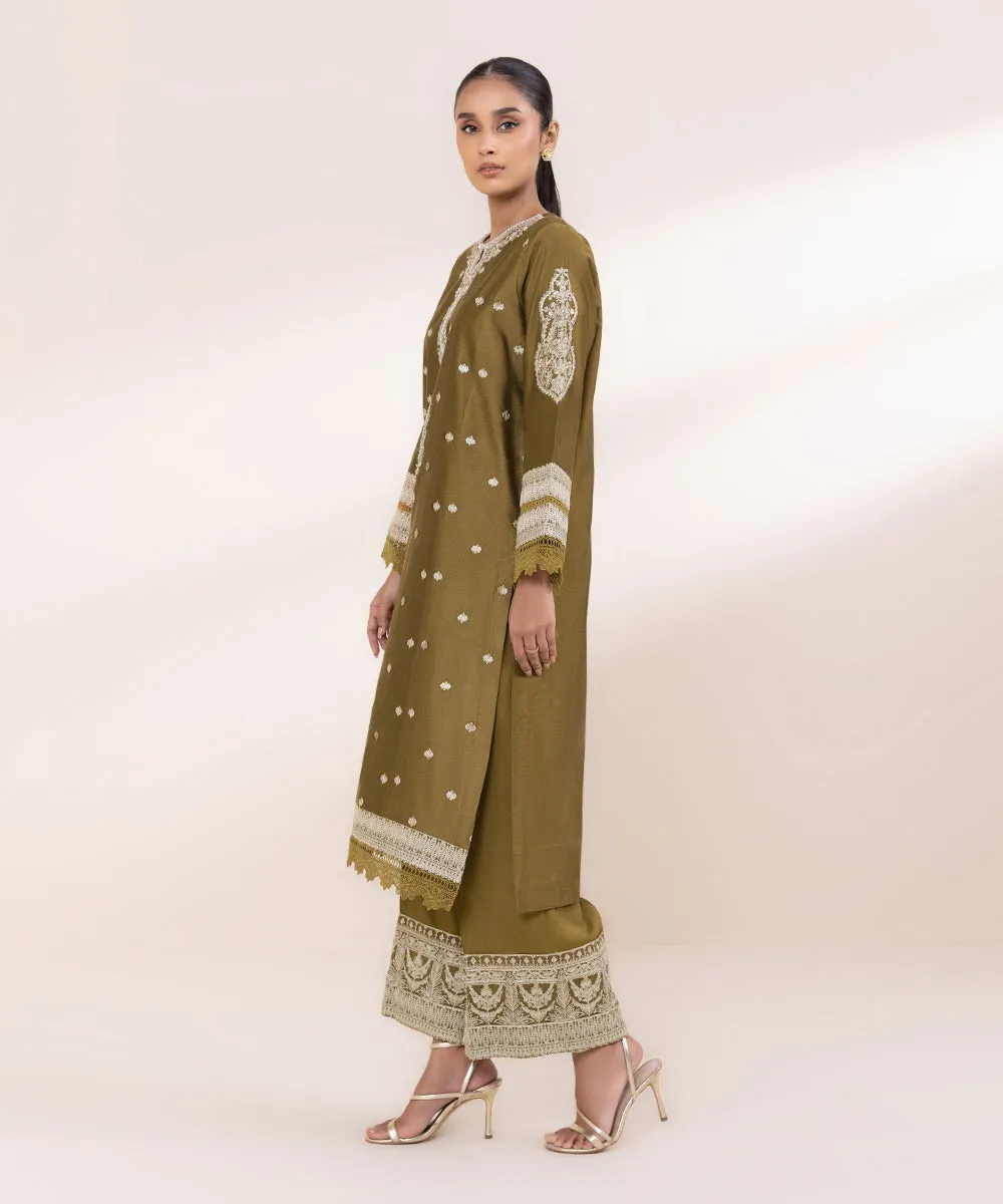 2 Piece - Embroidered Cotton Net Suit