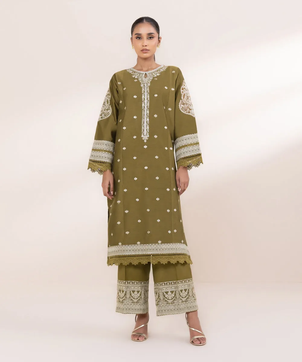 2 Piece - Embroidered Cotton Net Suit