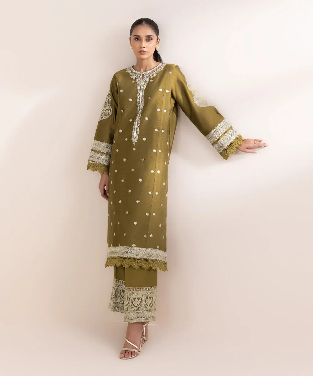 2 Piece - Embroidered Cotton Net Suit