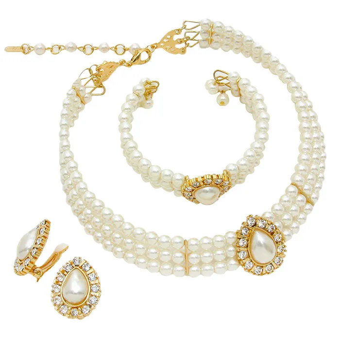 3pcs Teardrop Pearl Necklace Jewelry Set