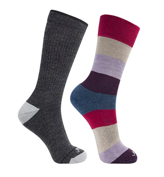 76% Rich Merino Wool Everyday Crew Socks-Colorblock - 2 Pack