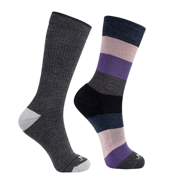 76% Rich Merino Wool Everyday Crew Socks-Colorblock - 2 Pack