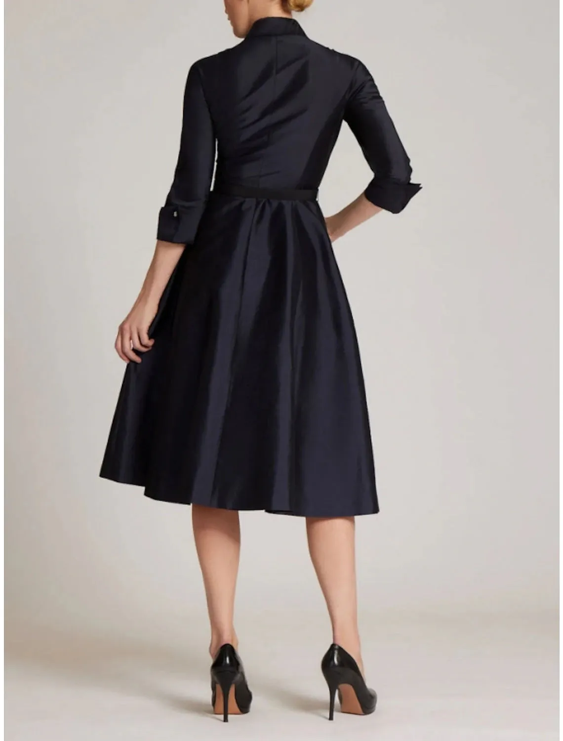 A-Line Cocktail Dresses Minimalist Dress Formal Fall Knee Length 3/4 Length Sleeve Shirt Collar Satin with Bow(s) Slit