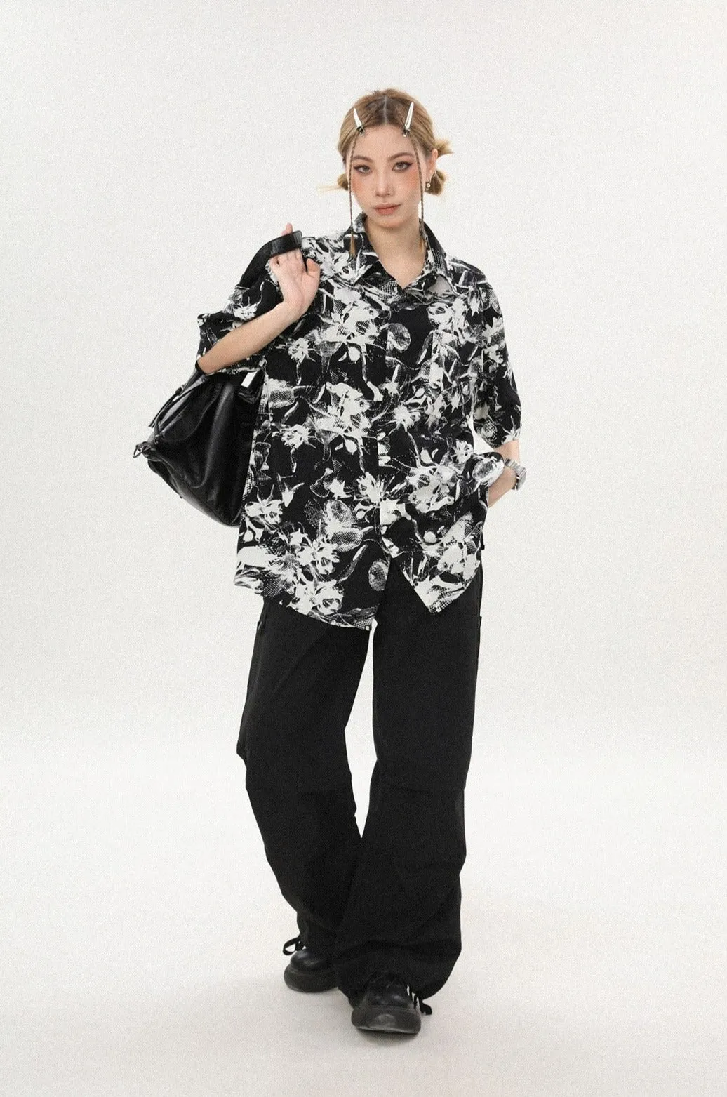 Abstract Print Oversized Button Shirt