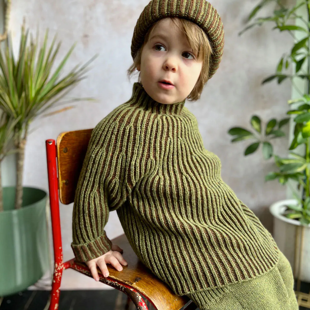 Afron Brioch Knit Pullover - 100% Merino - Mallow/Paprika (1-10y)