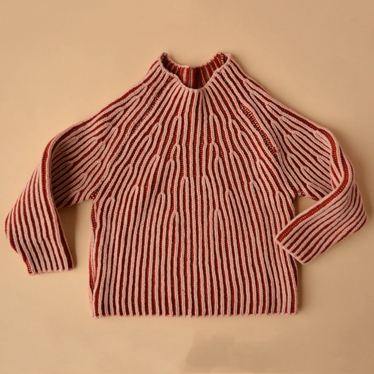 Afron Brioch Knit Pullover - 100% Merino - Mallow/Paprika (1-10y)