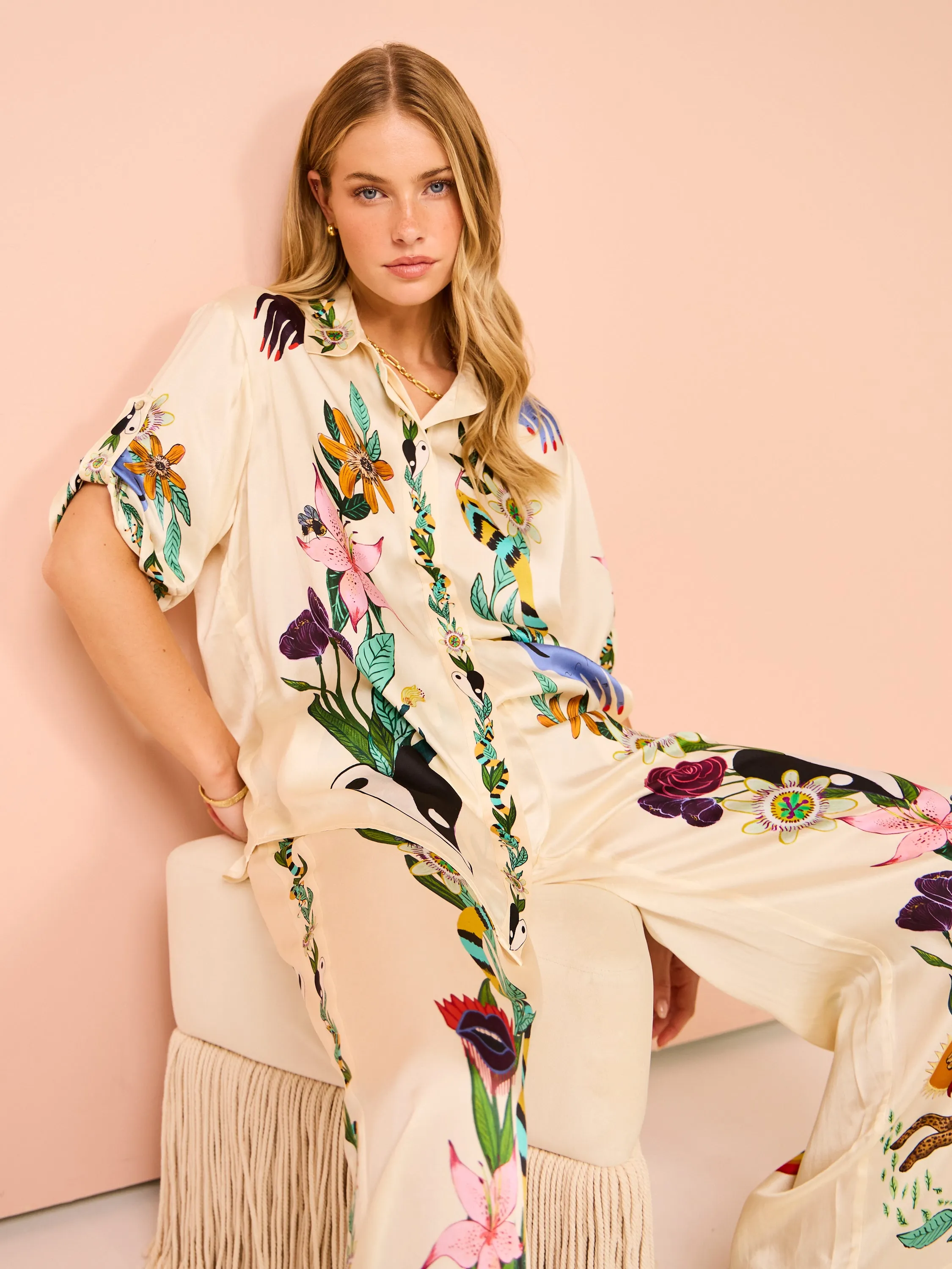 Alemais Meagan Oversized Silk Shirt in Cream