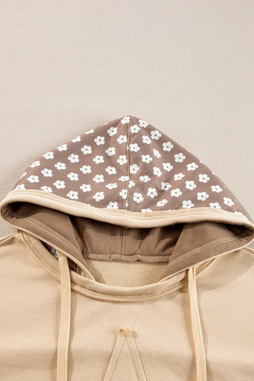 Apricot Floral Patchwork Star Pattern Drawstring Hoodie