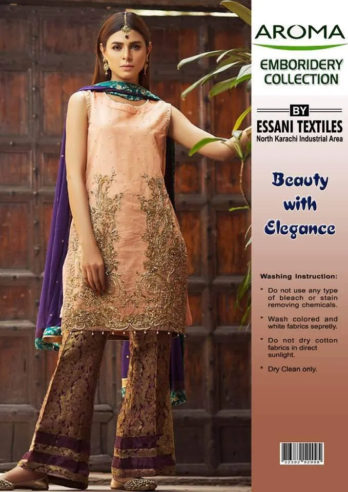 Aroma Silk Dresses - Embroidered Chiffon Dupatta - Replica - Unstitched