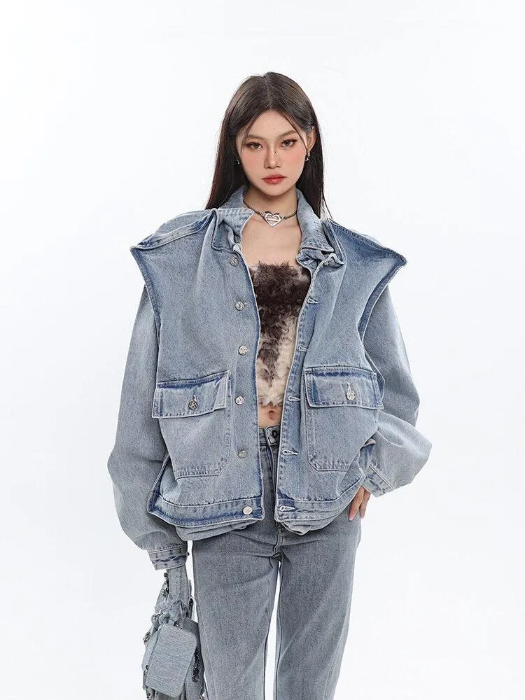 Asymmetric Design Denim Jacket