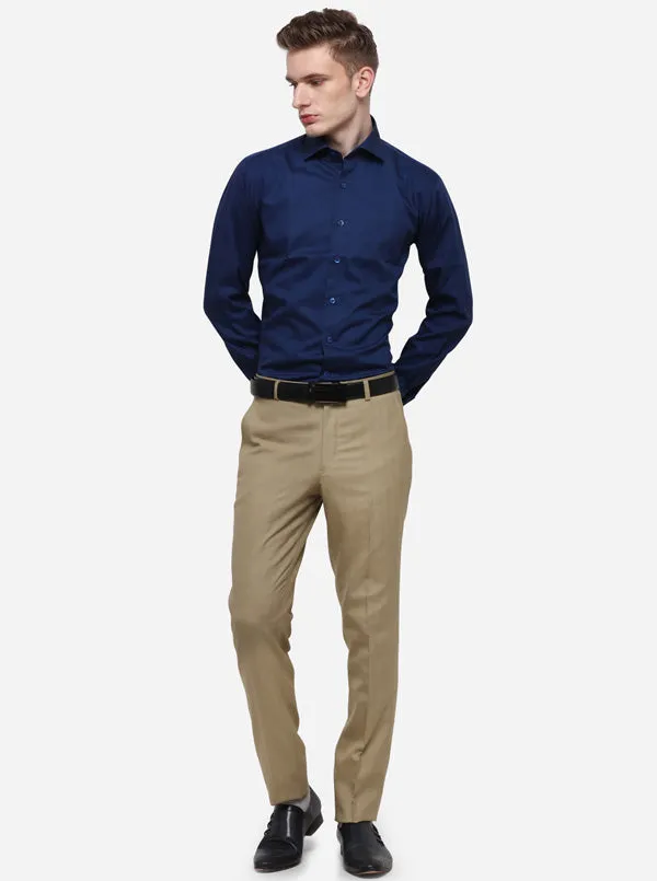 Beige Checked Slim Fit Formal Trouser | Greenfibre