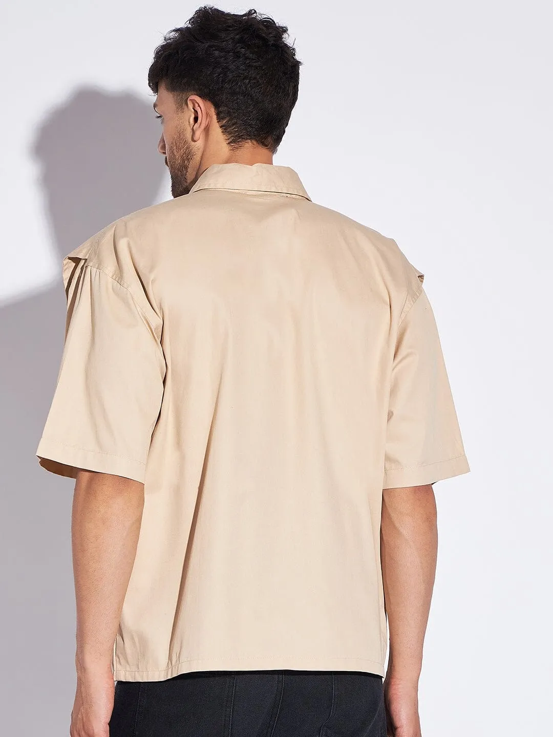 Beige Oversized Flapped Shirt