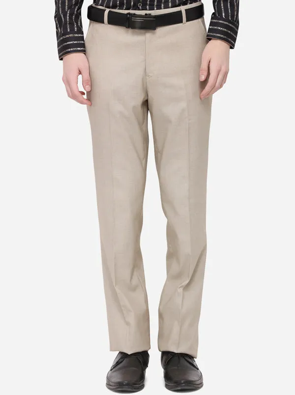 Beige Solid Classic Fit Formal Trouser | Greenfibre