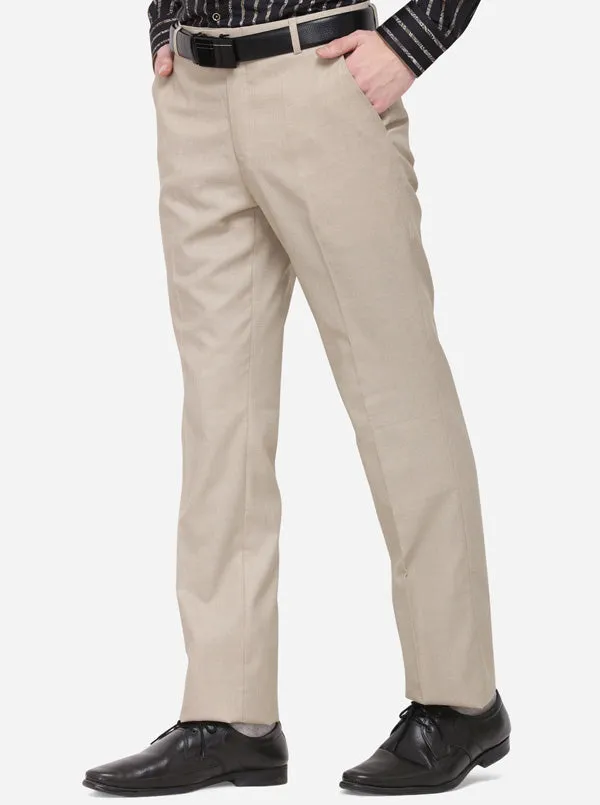 Beige Solid Classic Fit Formal Trouser | Greenfibre