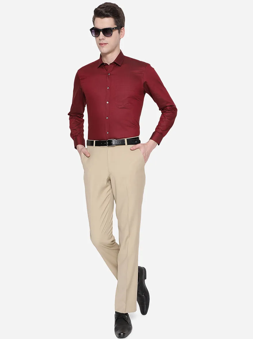 Beige Solid Classic Fit Formal Trouser | JadeBlue