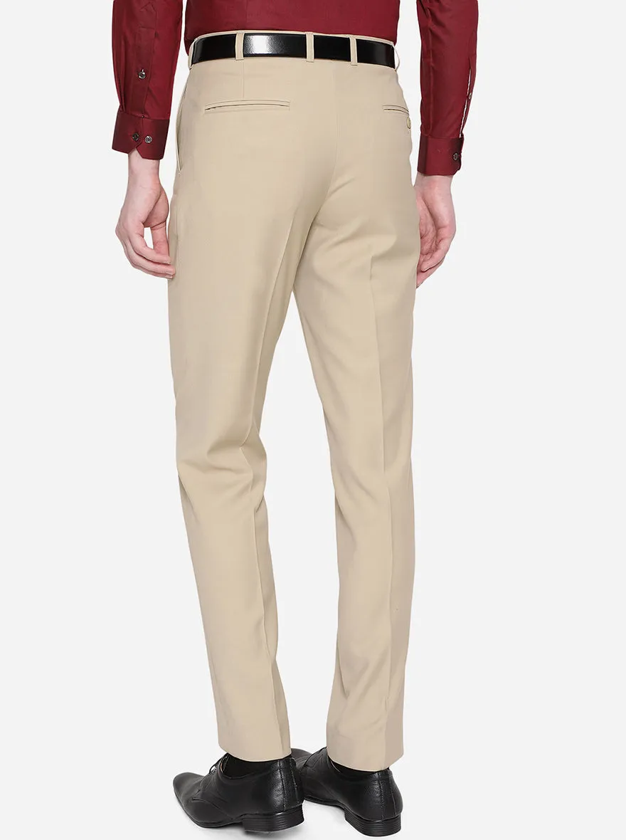 Beige Solid Classic Fit Formal Trouser | JadeBlue