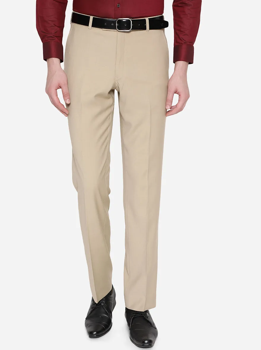 Beige Solid Classic Fit Formal Trouser | JadeBlue