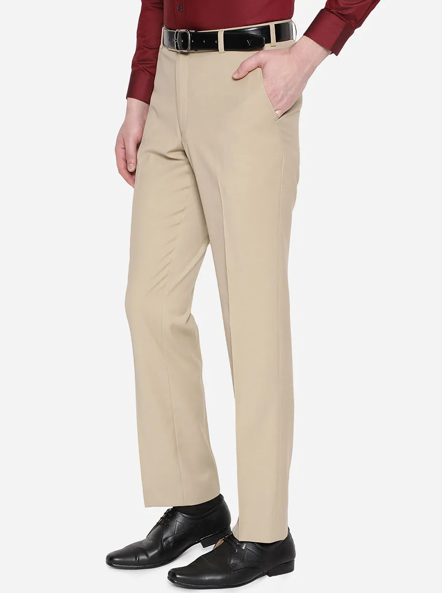 Beige Solid Classic Fit Formal Trouser | JadeBlue