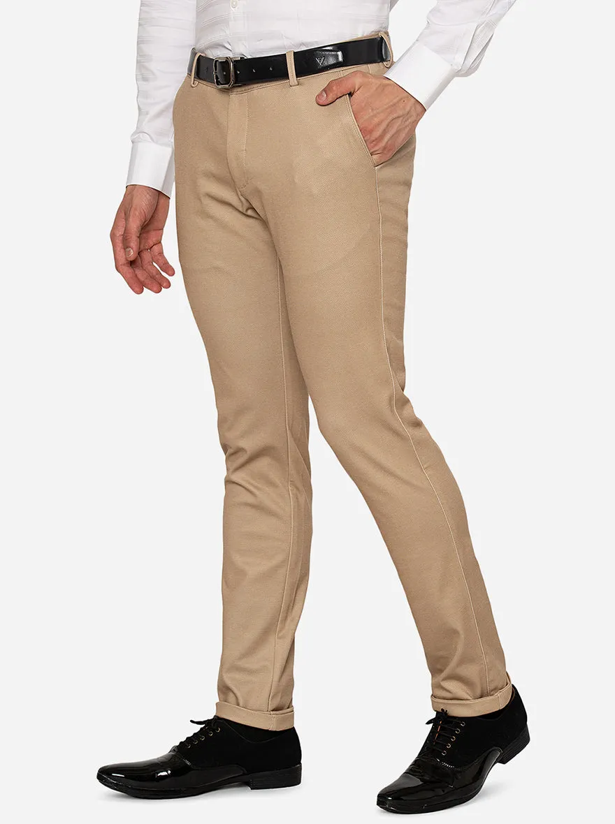 Beige Solid Slim Fit Club Wear Trouser | JB Studio