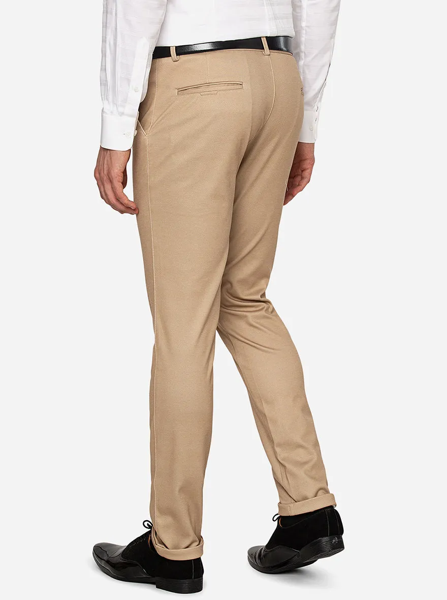 Beige Solid Slim Fit Club Wear Trouser | JB Studio