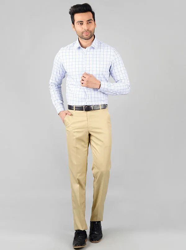 Beige Solid Slim Fit Formal Trouser | Greenfibre