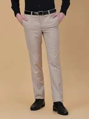 Beige Solid Slim Fit Formal Trouser | Metal