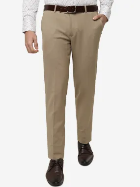 Beige Solid Super Slim Fit Formal Trouser | JadeBlue