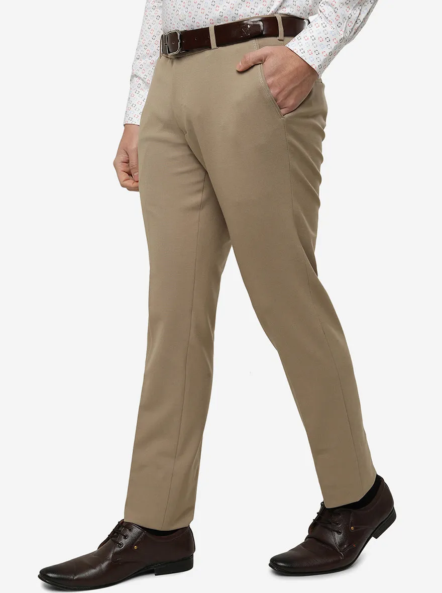 Beige Solid Super Slim Fit Formal Trouser | JadeBlue