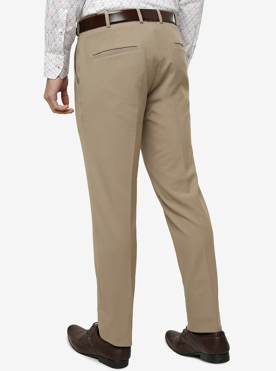 Beige Solid Super Slim Fit Formal Trouser | JadeBlue