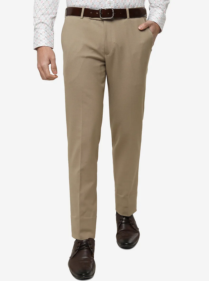 Beige Solid Super Slim Fit Formal Trouser | JadeBlue