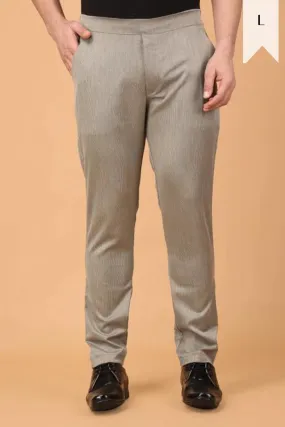 Beige Textured Comfort Fit Trousers