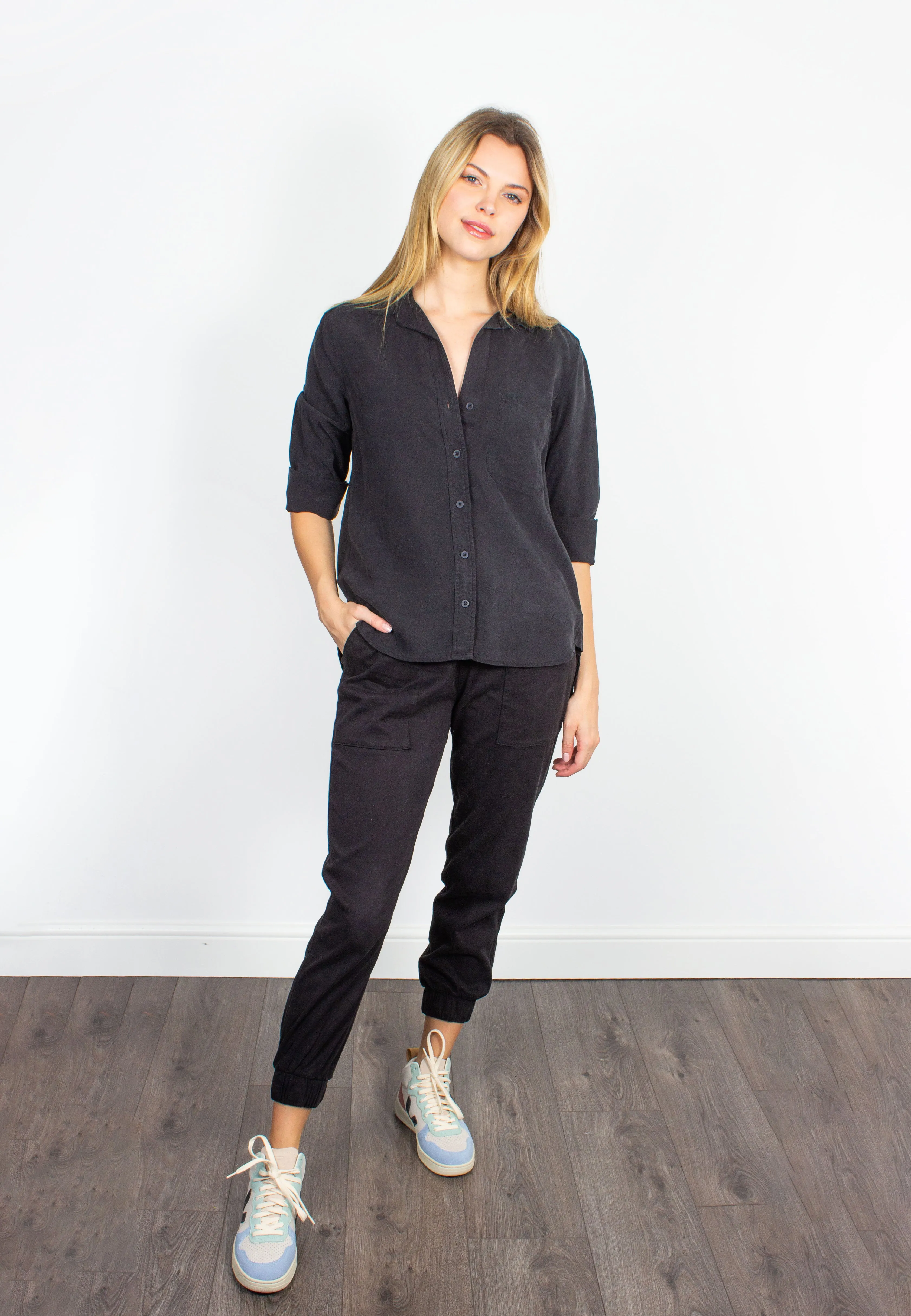 Bella Dahl button-down vintage black crepe shirt