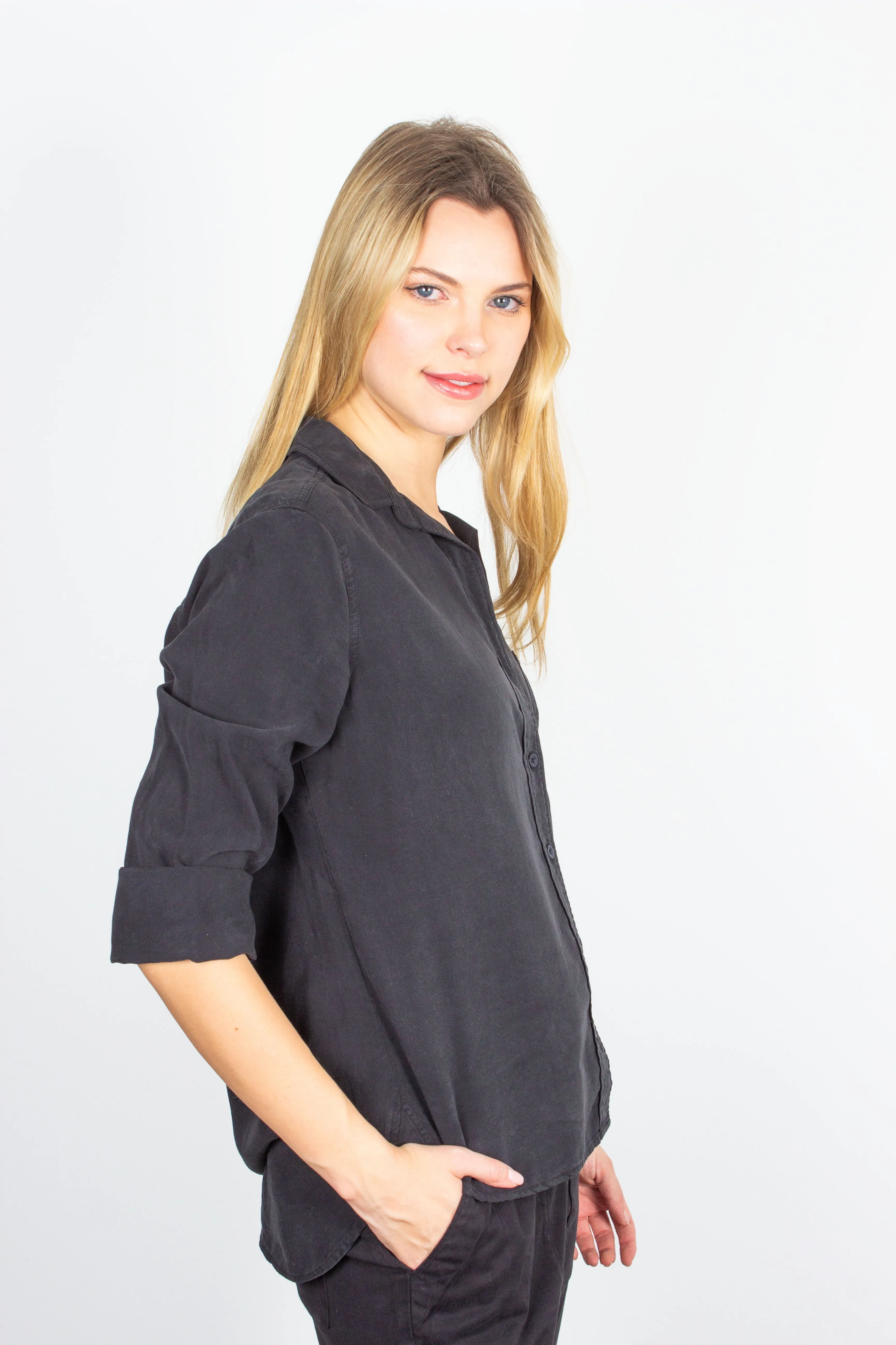 Bella Dahl button-down vintage black crepe shirt