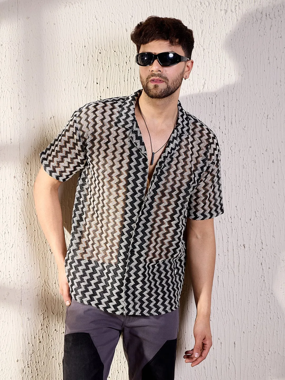 Black & Grey Zig Zag Cuban Shirt