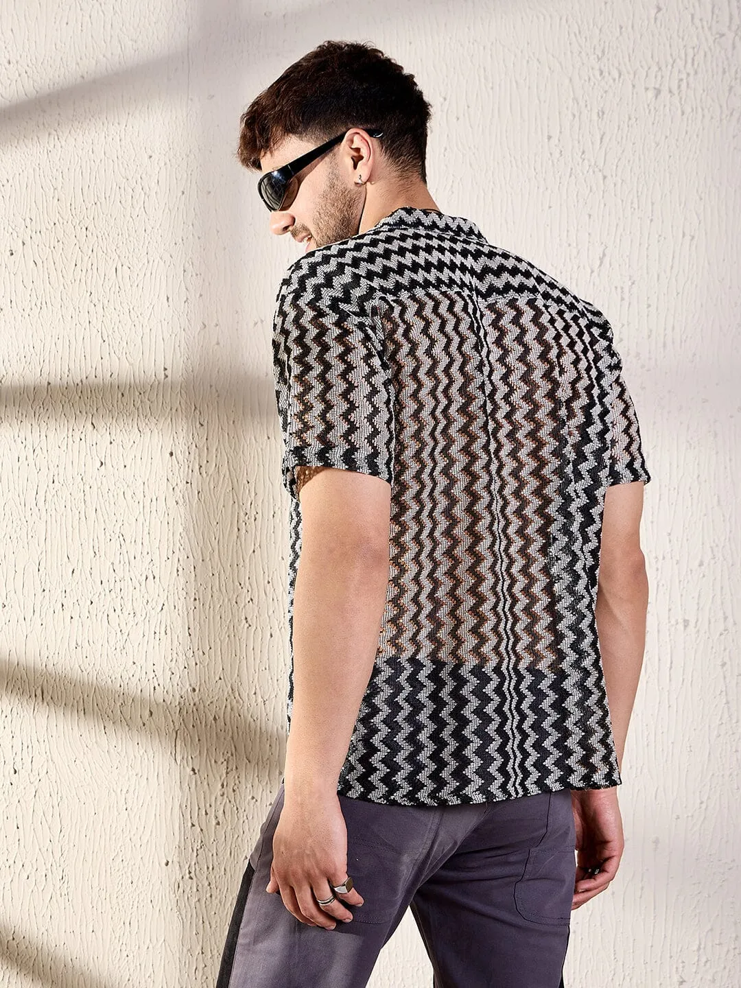 Black & Grey Zig Zag Cuban Shirt